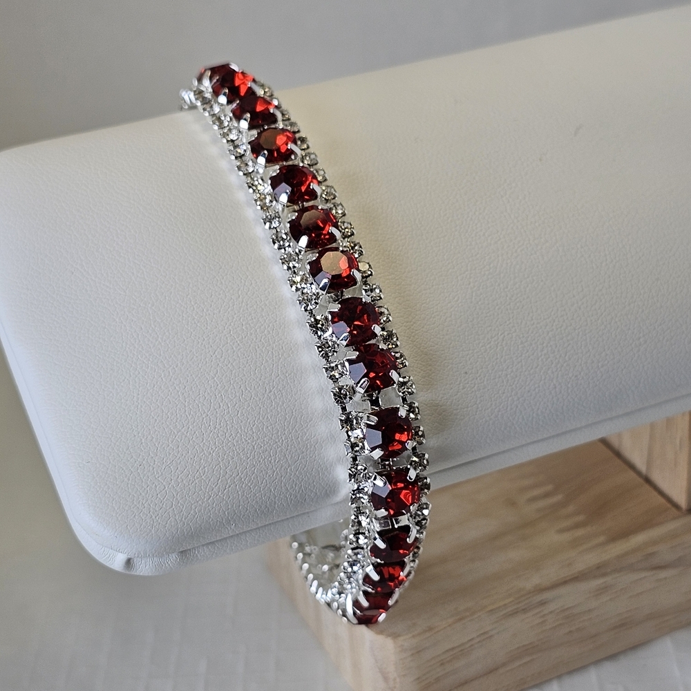 Swarovski Elements Red and Silver Tennis Bracelet 6.5 Inches New